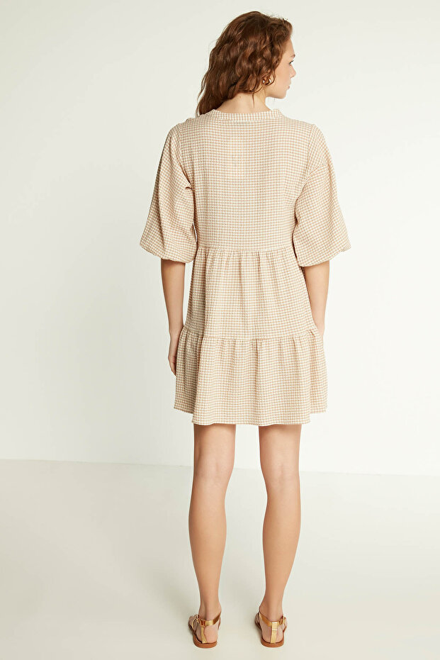 Šaty pro babydoll se vzorem Gingham Seersucker Fabric - 5