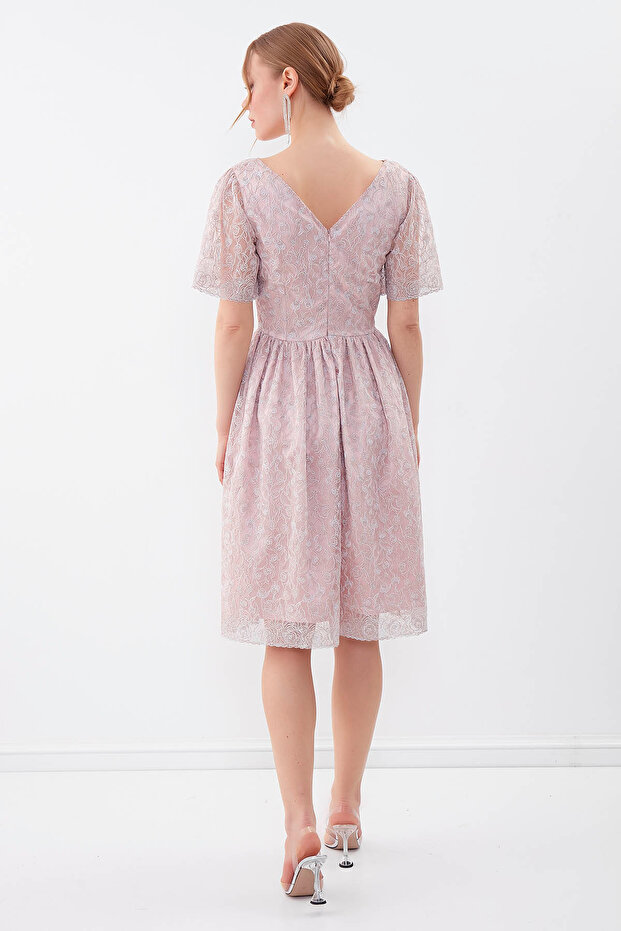 Gemustertes Tüllkleid mit Ärmeln - 5