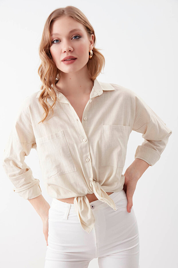 Basic Oversize Önden Cepli Gömlek - 3
