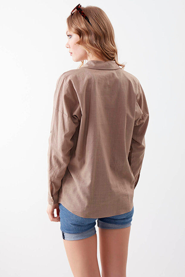 Basic Oversize Önden Cepli Gömlek - 5