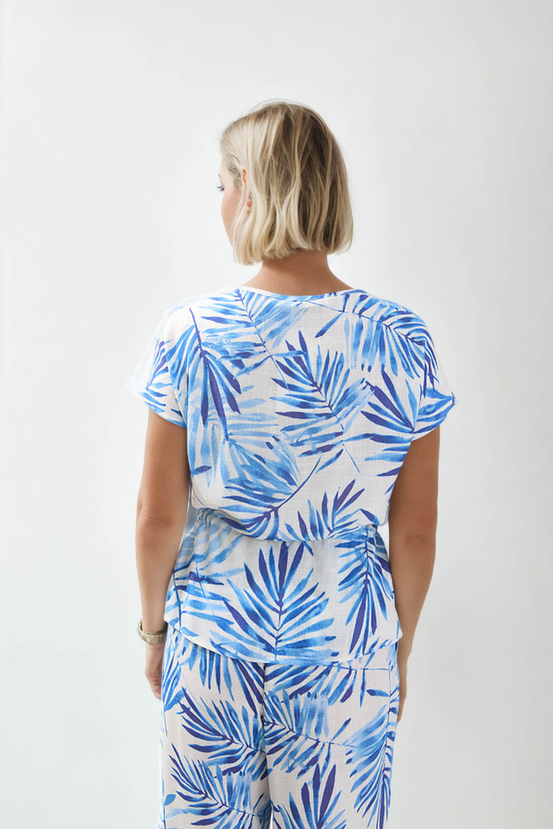 Leaf Patterned Waist Drawstring Blouse - 5