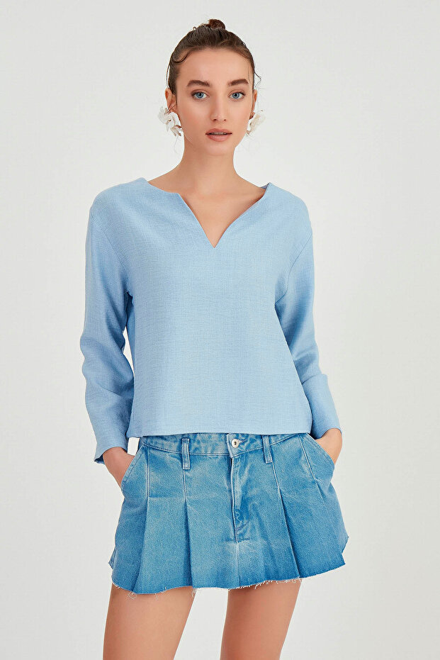 Vitrin Low Shoulder Judge Collar Blouse- Trendyol