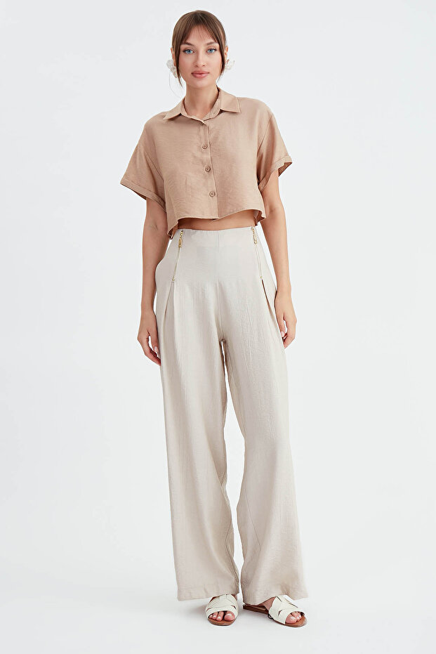 Düşük Omuz Crop Gömlek - 2