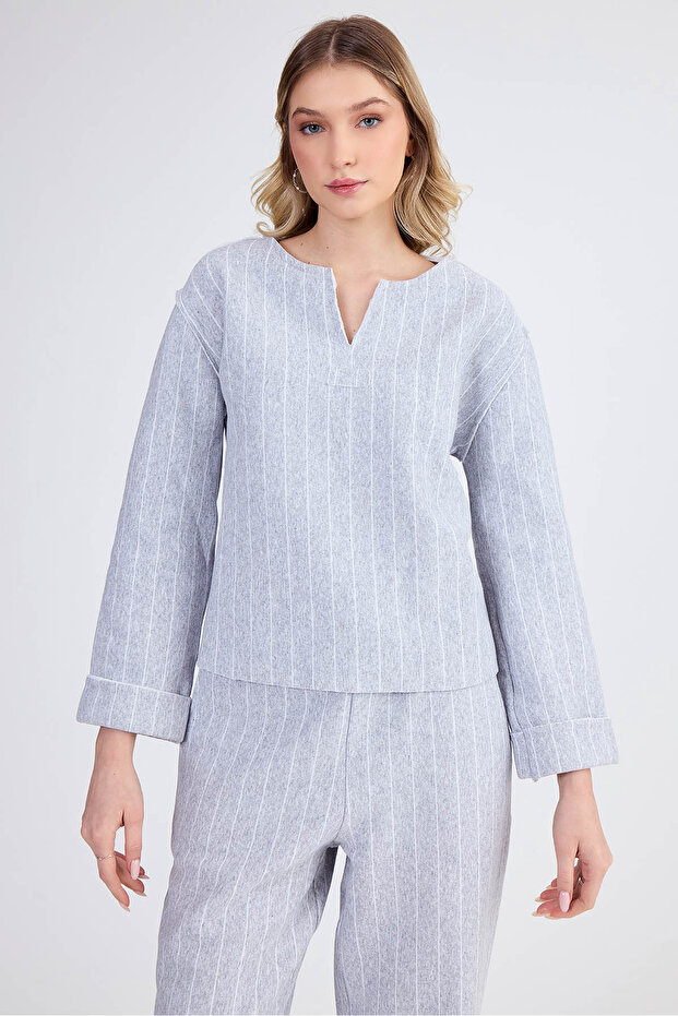 Çizgi Desenli Bluz - 3