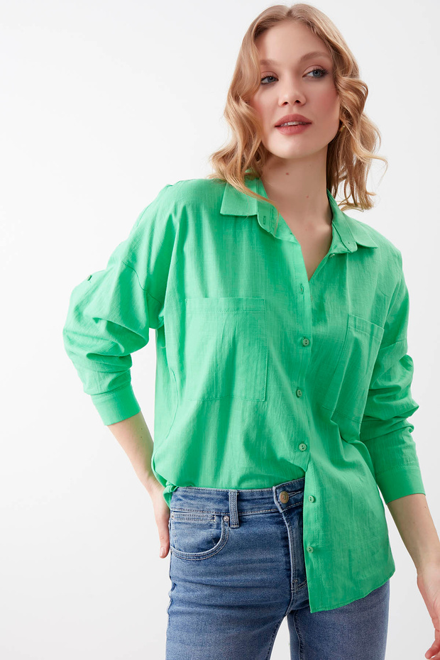 Basic Oversize Önden Cepli Gömlek - 1