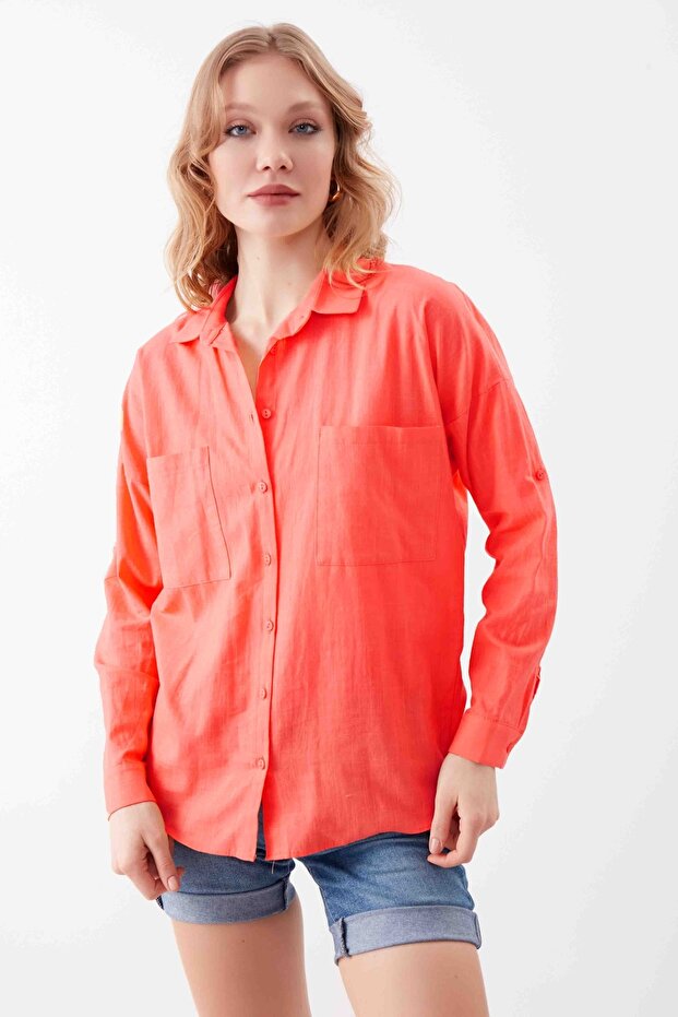 Basic Oversize Önden Cepli Gömlek - 1