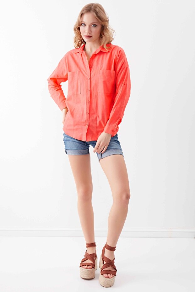 Basic Oversize Önden Cepli Gömlek - 2