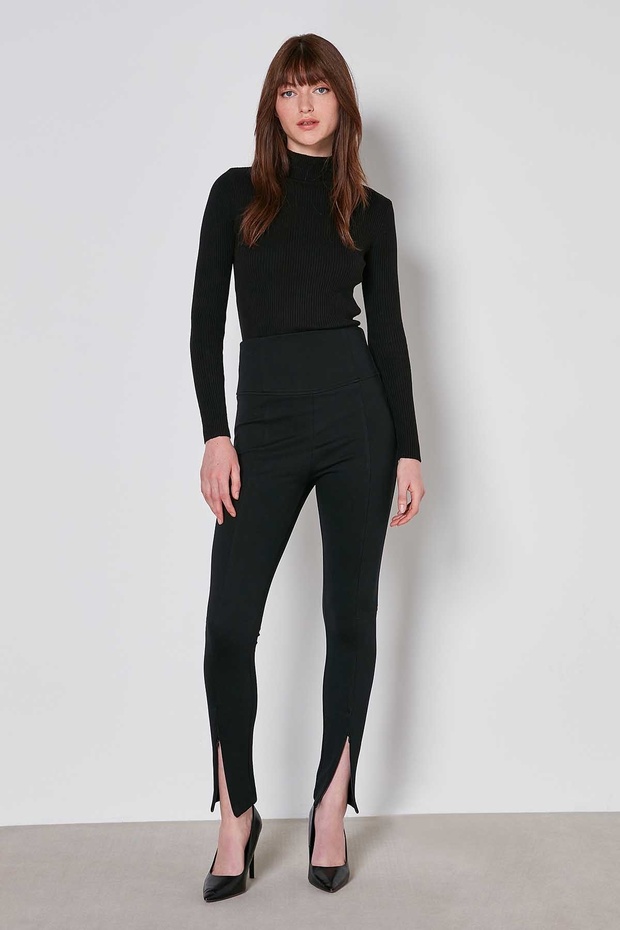 Paça Fermuar Detaylı Örme Tayt - 1