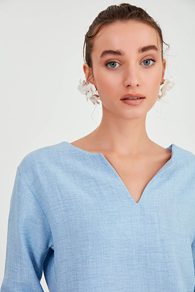Vitrin Low Shoulder Judge Collar Blouse- Trendyol