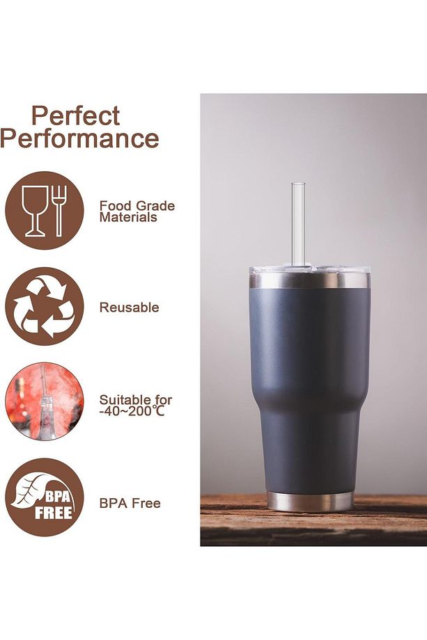 8 adet Stanley için Düz cam pipet, 2 adet fırça 31 cm , Stanley Adventure Quencher uyumlu (8 düz) - 3