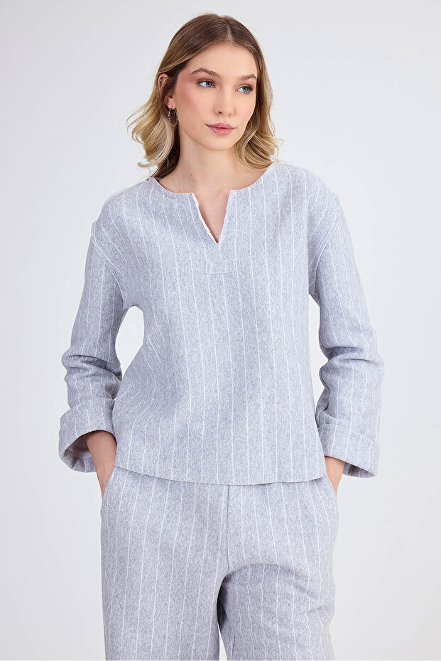 Çizgi Desenli Bluz - 1