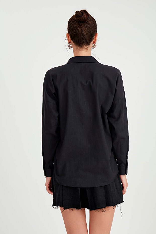 Basic Oversize Önden Cepli Gömlek - 5