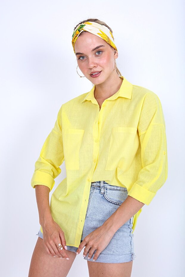 Basic Oversize Önden Cepli Gömlek - 1