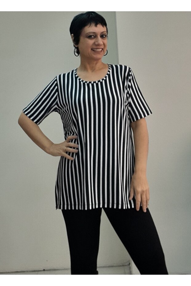 Black and White Stripe Short Sleeve Combed Cotton Viscose T-Shirt