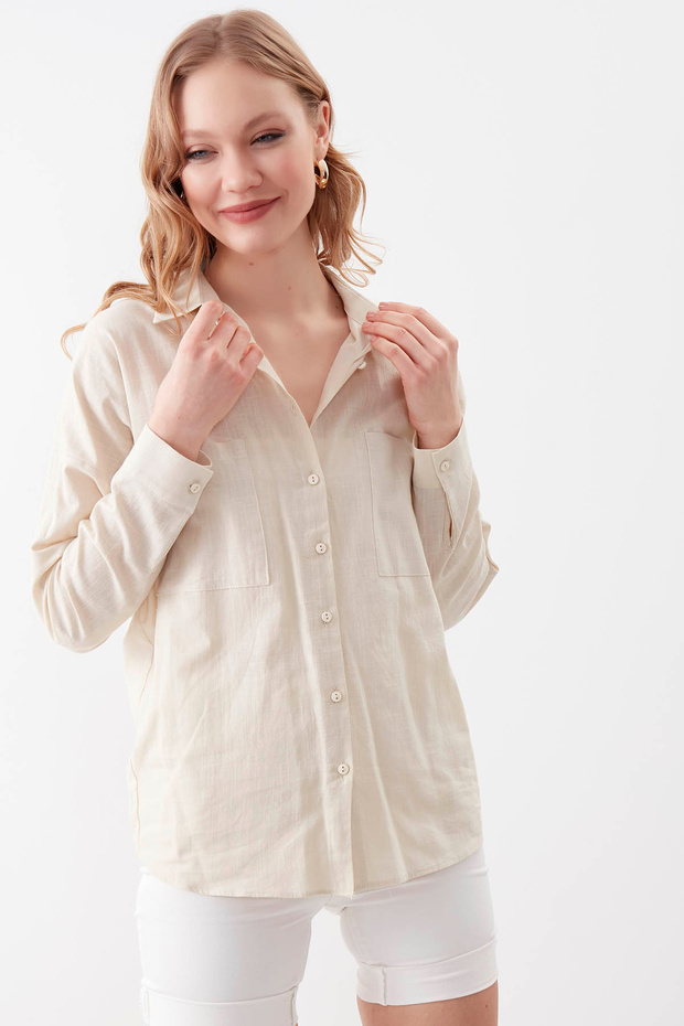Basic Oversize Önden Cepli Gömlek - 1