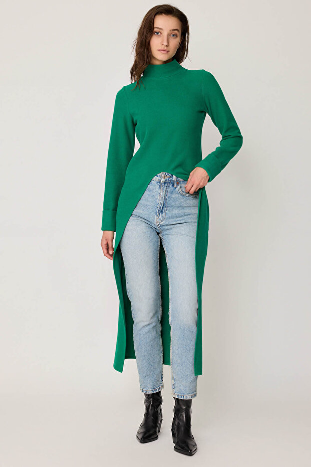 Derin Yırtmaçlı Örme Bluz - 1