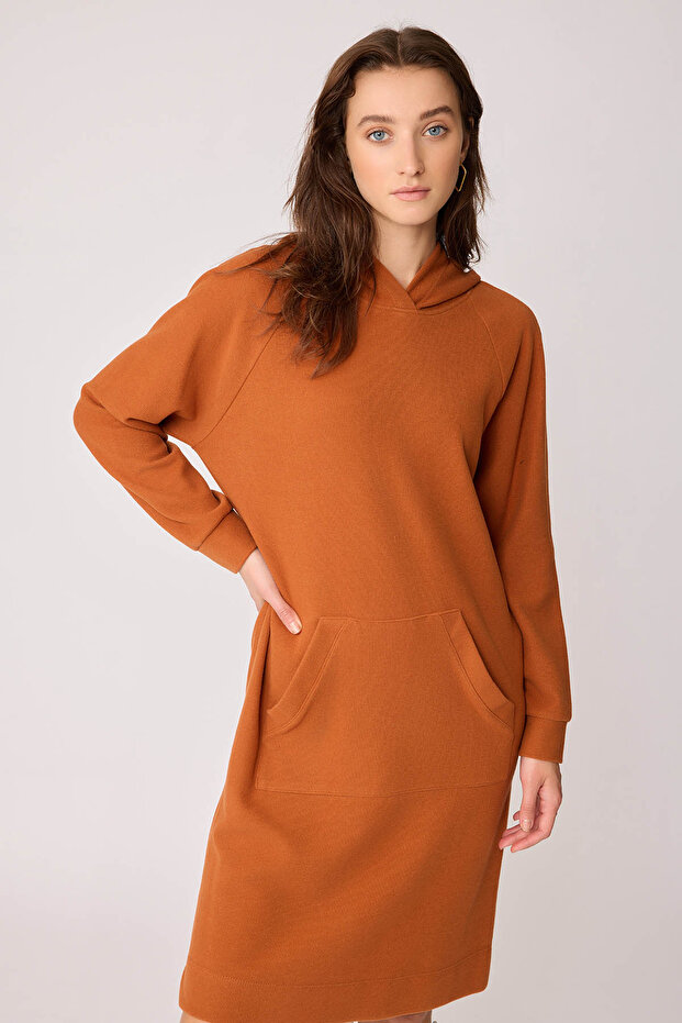 Kapüşonlu Önü Cepli Örme Elbise - 3