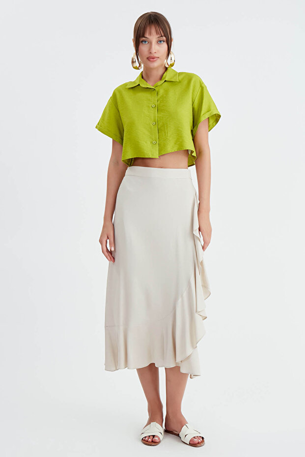 Düşük Omuz Crop Gömlek - 2