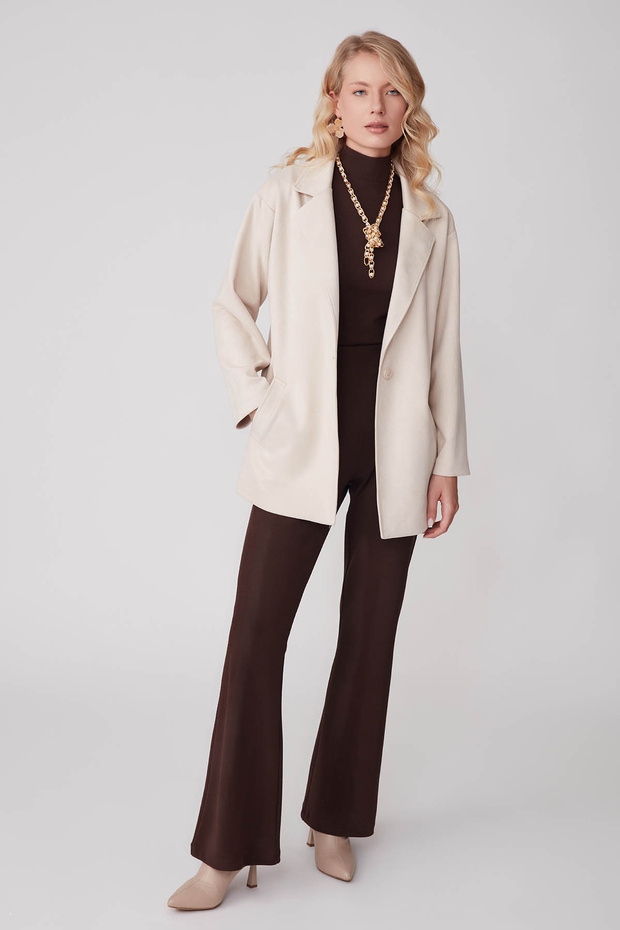 سترة من جلد الغزال بجيب بزر واحد - 1