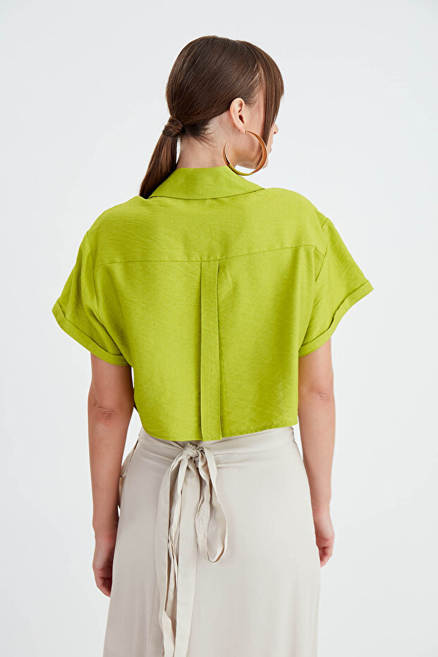Düşük Omuz Crop Gömlek - 5
