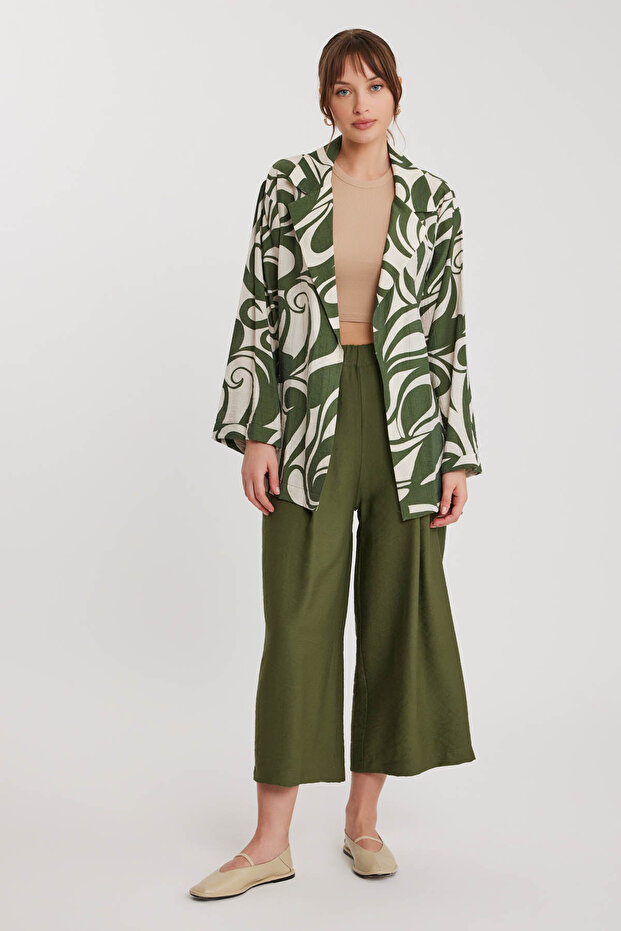 سترة مجعدة بياقة منقوشة - 1