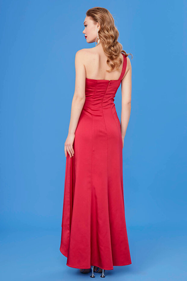 One Shoulder Long Satin Dress - 5