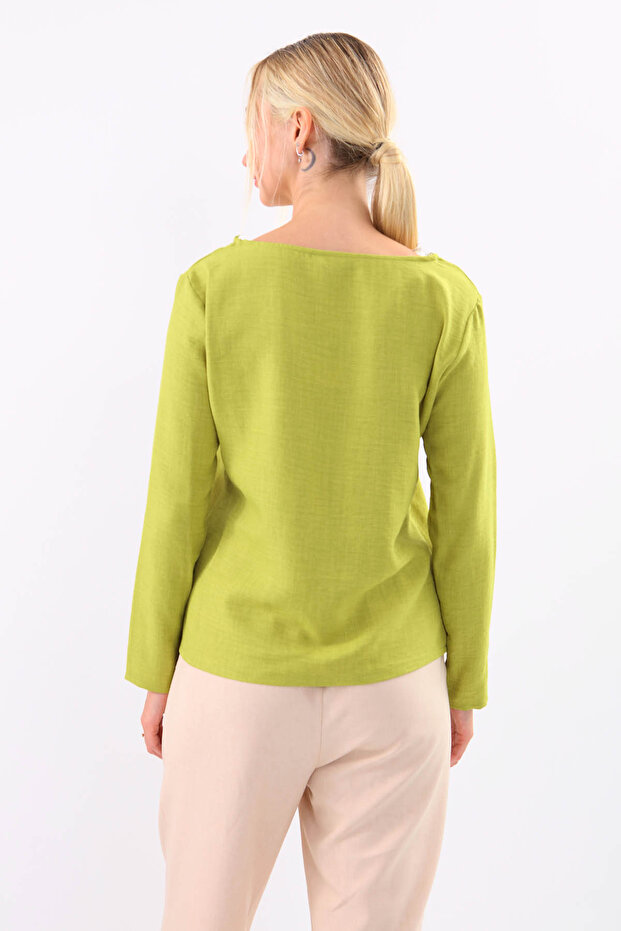 Laced Collar Buttoned Front Blouse - 5