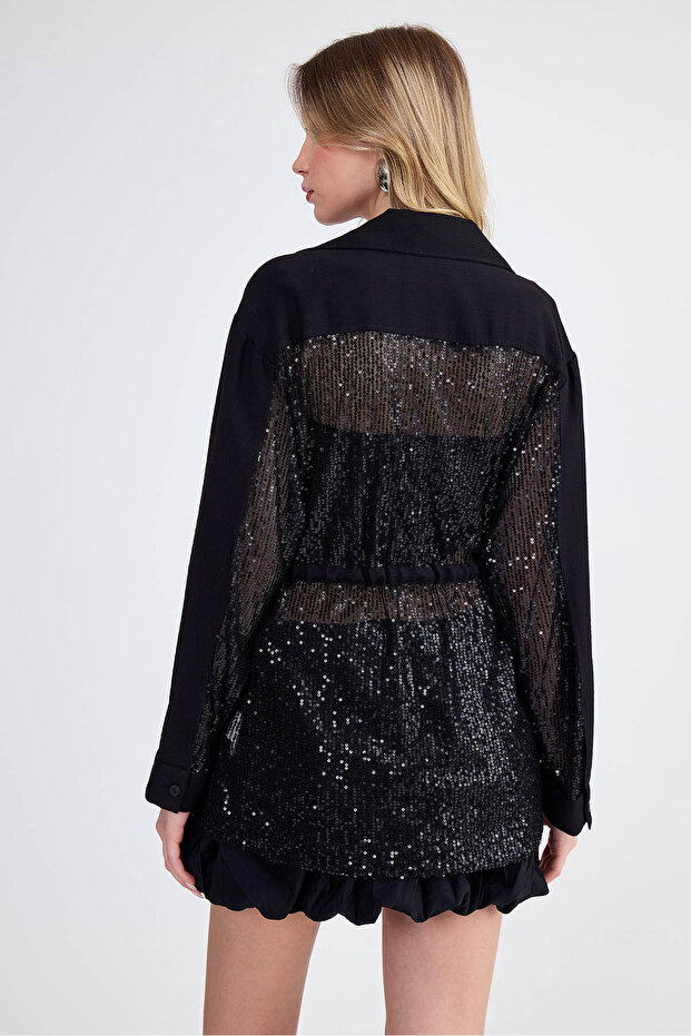 Beli Bağlamalı Pullu Ceket - 5