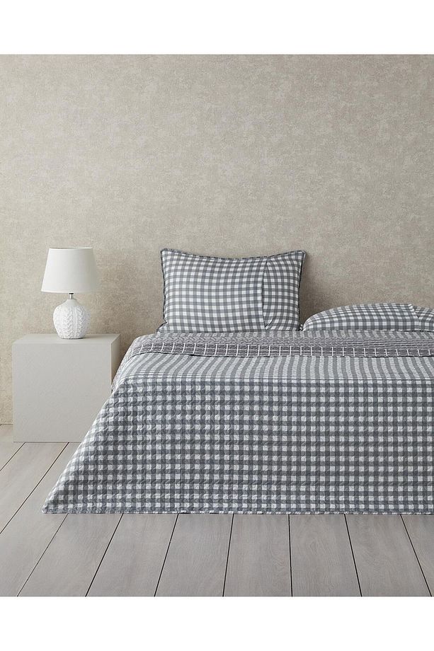 Line Grid Çok Amaçlı Tek Kişilik Yatak Örtüsü Takımı 160x220 cm Gri - 2