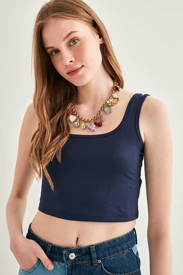 Zero Sleeve Thick Strap Crop Body - 1