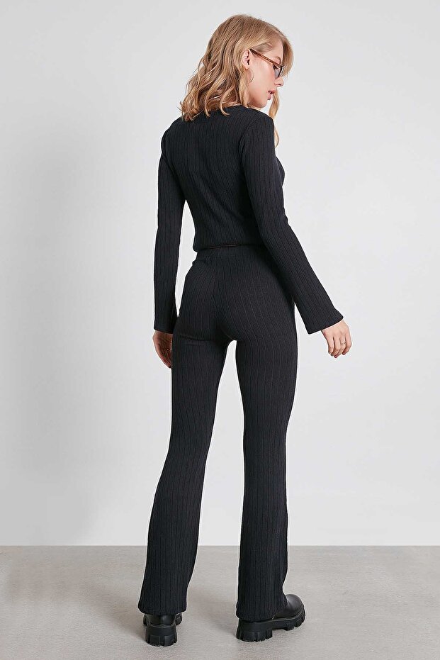 Çizgili Örme Kumaş Rahat Pantolon - 6