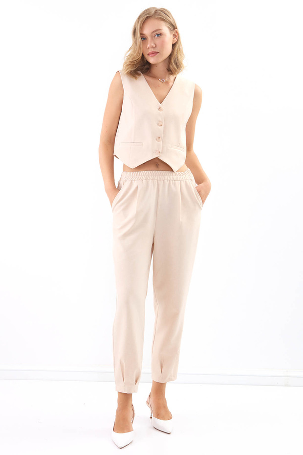 Çift Cep Düğmeli Yelek - 1