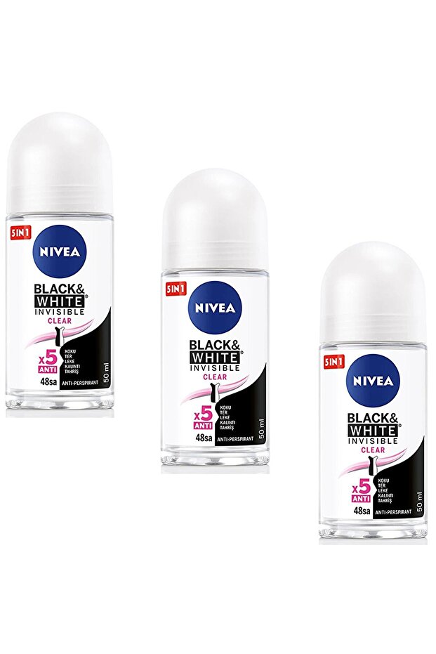Invisible Black White Clear Kadın Roll-On 50 ml 3 ADET - 1