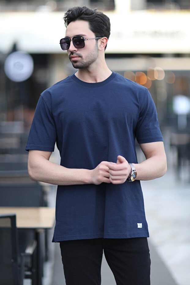 Men's Crew Neck Regular Fit Cotton T-Shirt Navy Blue - 5446