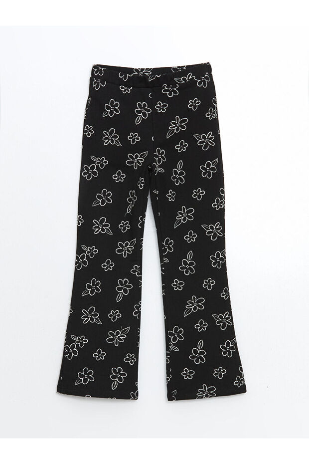 LCW Kids Beli Lastikli Çiçekli İspanyol Paça Kız Çocuk Tayt - 1