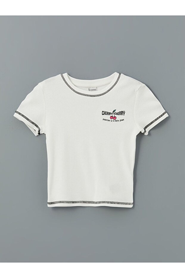 LCW Bisiklet Yaka Kız Çocuk Crop Tişört - 1