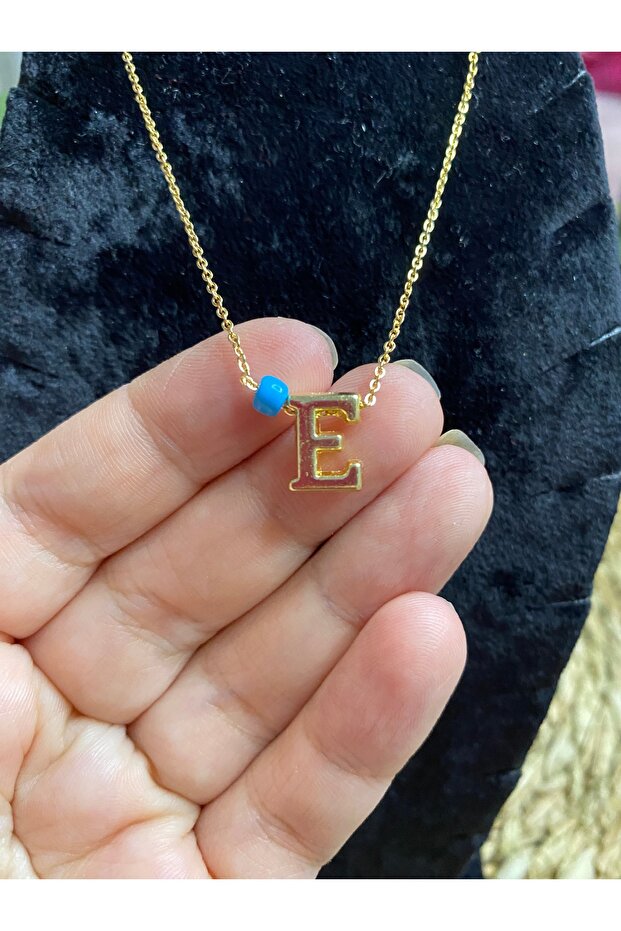 MAVİ BONCUKLU E HARFİ KOLYE - 2