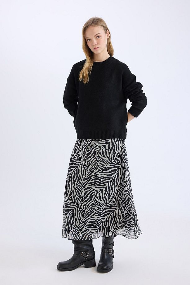 Flare Fit Zebra Desenli Yüksek Bel Tül Maxi Etek E3974AX25SP - 3