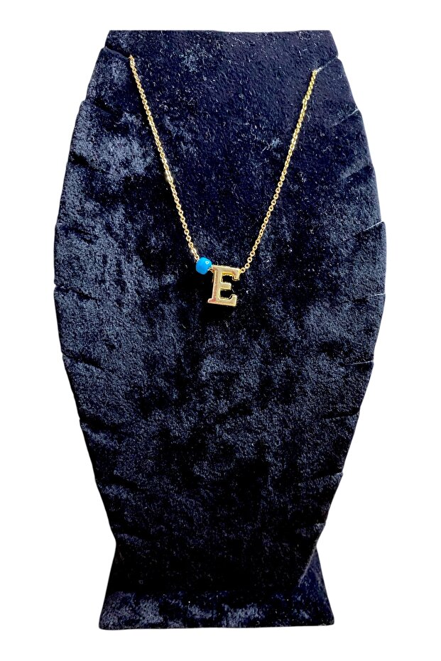 MAVİ BONCUKLU E HARFİ KOLYE - 1