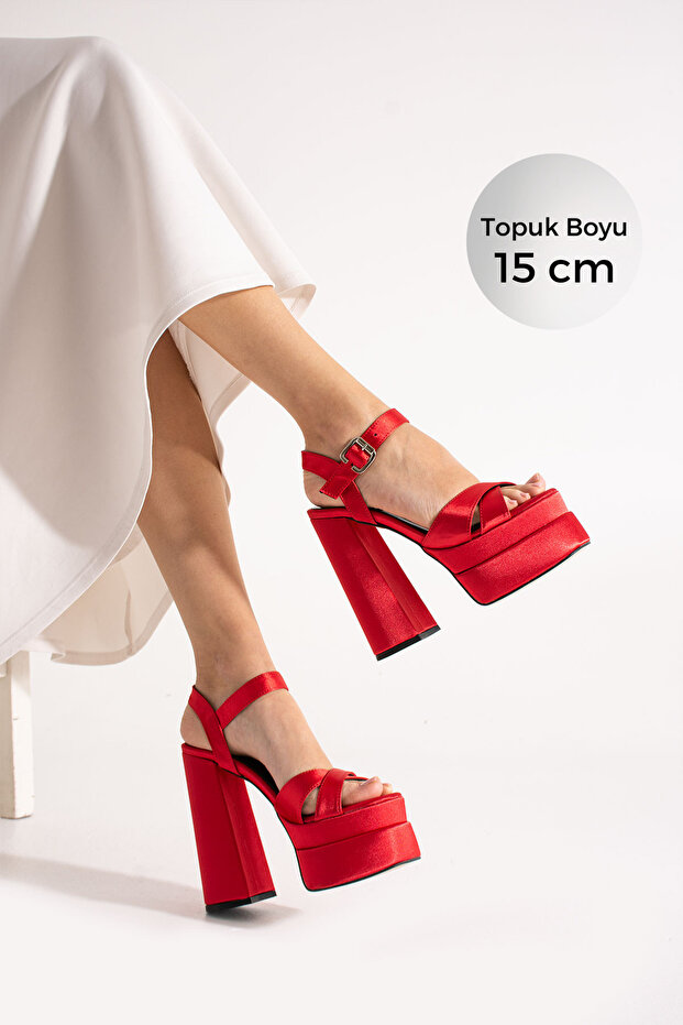 Henna Shoes - Red Thick Heeled Evening Dress Shoes 7-9900