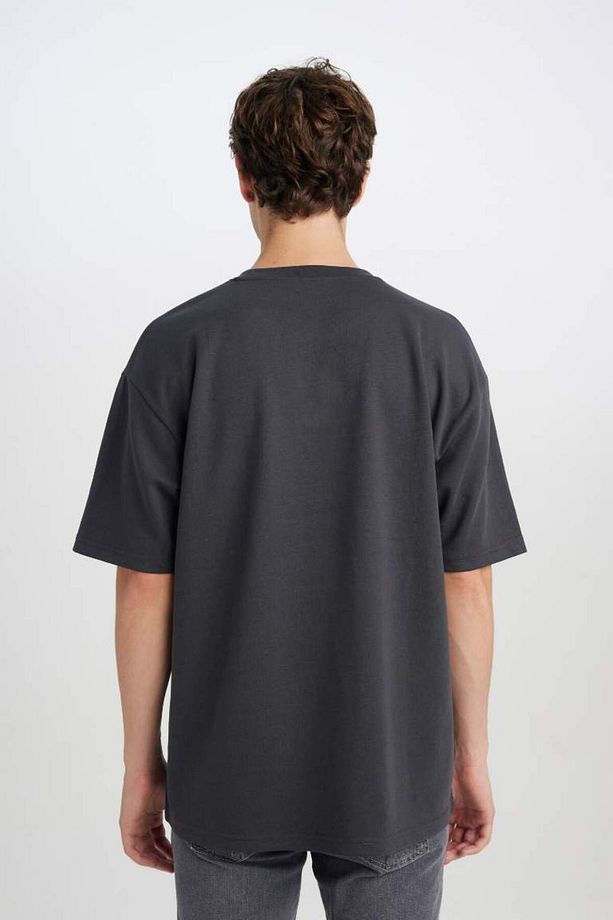 Yeni Sezon Oversize Geniş Kalıp Bisiklet Yaka Kısa Kollu Basic Düz Ağır Kumaş Tişört - 6