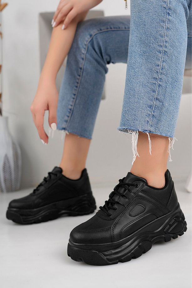 Yüksek Tabanlı Hafif Rahat Bağcıklı Spor Sneaker Ayakkabı - 1
