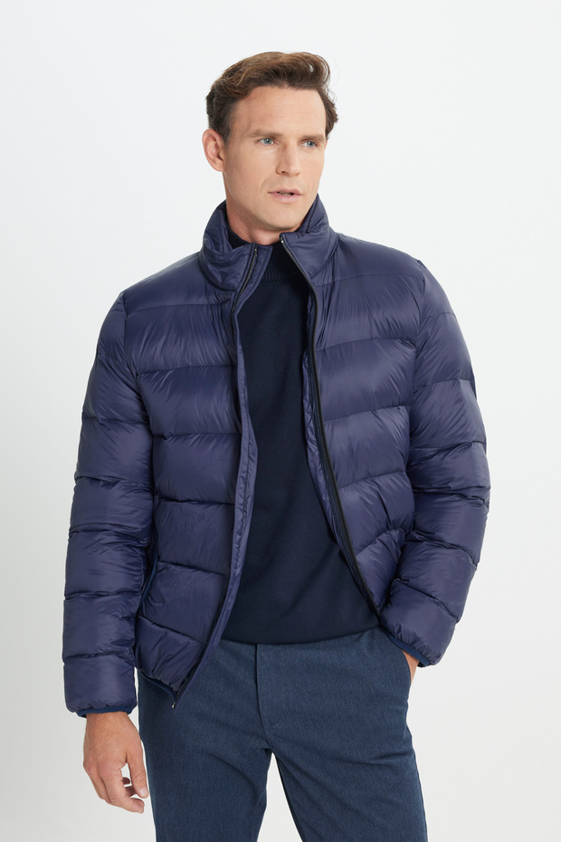 Erkek Lacivert Standart Fit Soğuk Geçirmez Casual Mont - 1