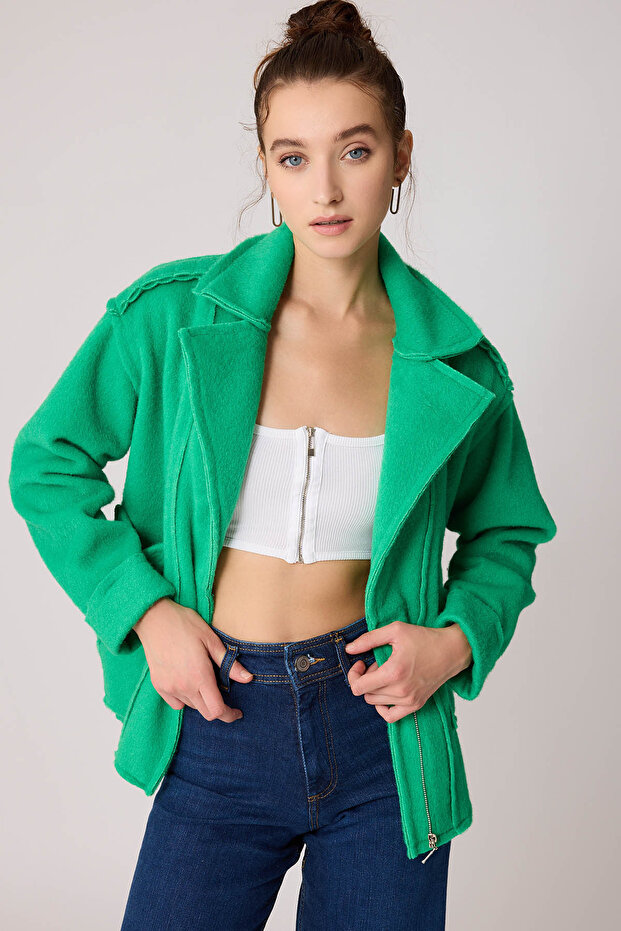 سترة بجيب مزدوج وسحاب وخياطة عكسية - 1