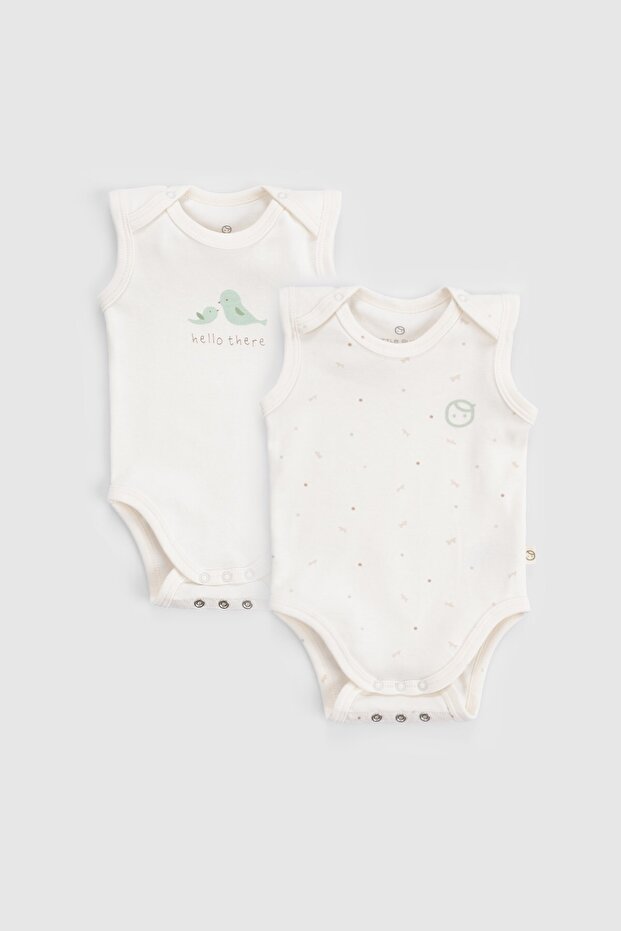 2-Piece Organic Cotton Snap Fastener Twig Ecru Baby Undershirt Set