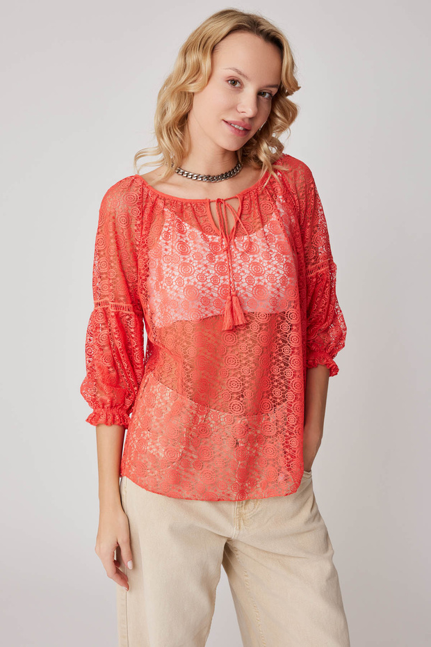 Half Sleeve Transparent Blouse - 3