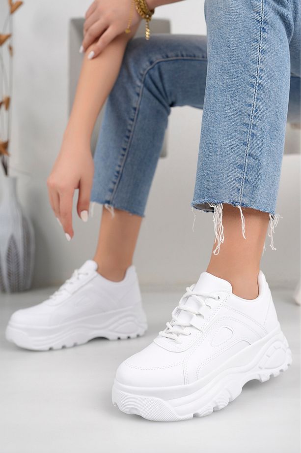 Yüksek Tabanlı Hafif Rahat Bağcıklı Spor Sneaker Ayakkabı - 1