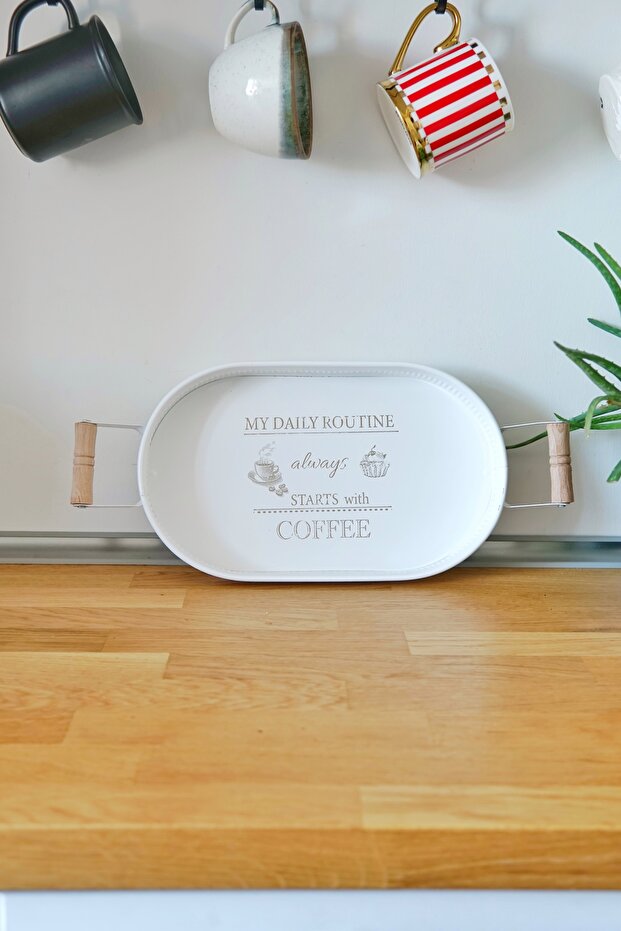 Metal Tray with Wooden Handles 32 X 19 cm