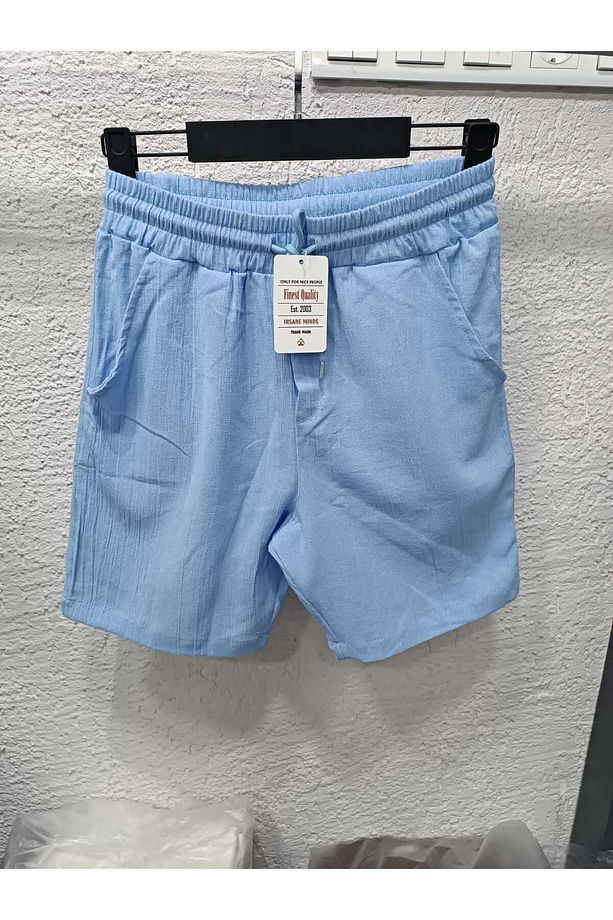 Keten Şort Beli Lastikli %100 Keten Şort - 3
