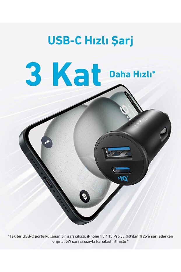 USB-C Araç Şarj Cihazı, 30W, 2 Bağlantı Noktalı, Siyah - A2741 - 2